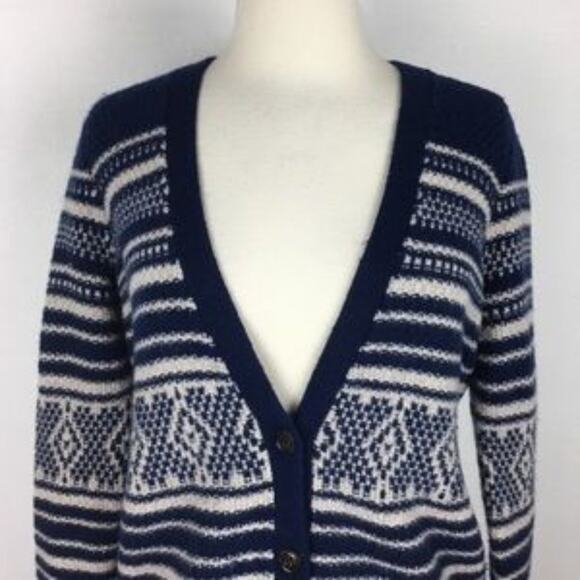 Madewell Wool Navy Stripe V Neck Button Front Cardigan XS - Picture 2 of 7